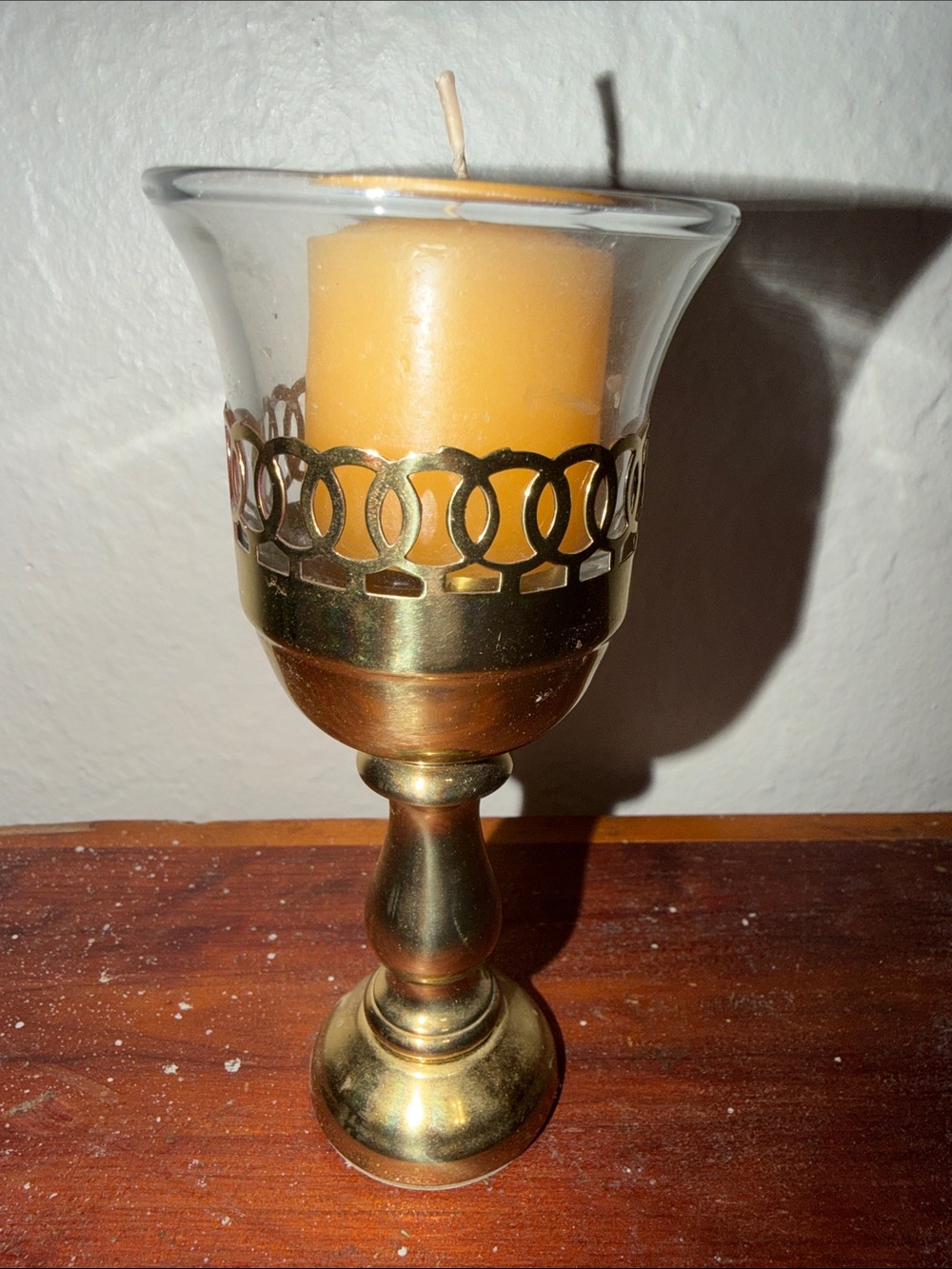 Vintage Brass Candlestick Glass Grandma Fairycore Rustic Gold